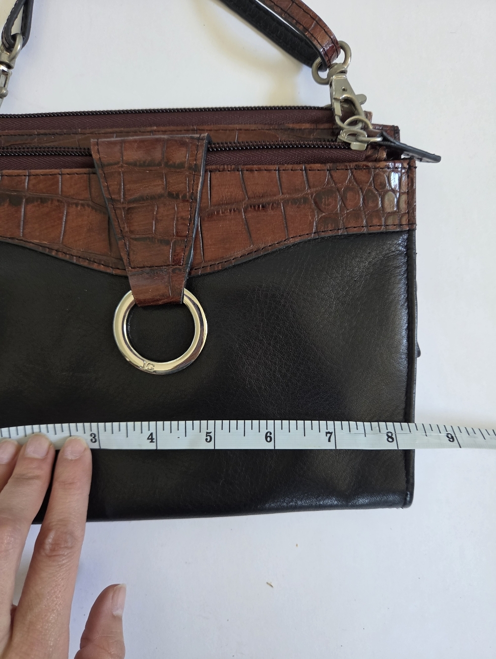 VTG Jack Georges black leather brown croc embossed crossbody purse wallet - Picture 4 of 10